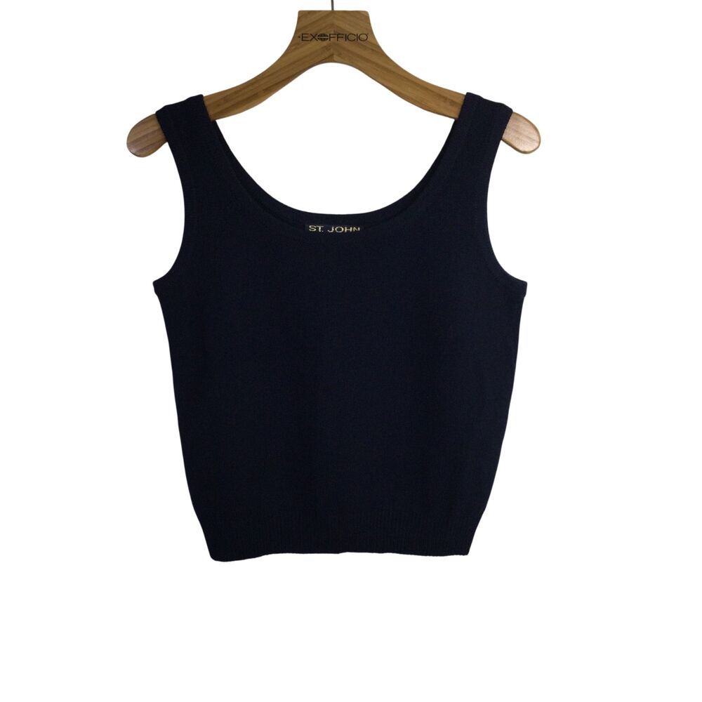 St. John Basics Women's Santana Knit Tank Top Scoop-Neck Sleeveless Blue Size S